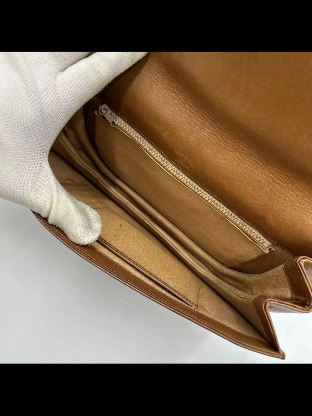 Gucci Brown Leather Clutch with Signature Green and Red Web